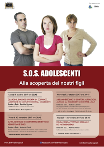 Locandina ciclo conferenze adolescenza: S.O.S. Adolescenti - Alla scoperta dei nostri figli - date: 09/09 - 25/10 - 10/11 - 16/11