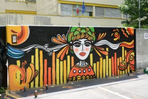 Il murale a fianco dell'entrata al liceo M.G. Agnesi